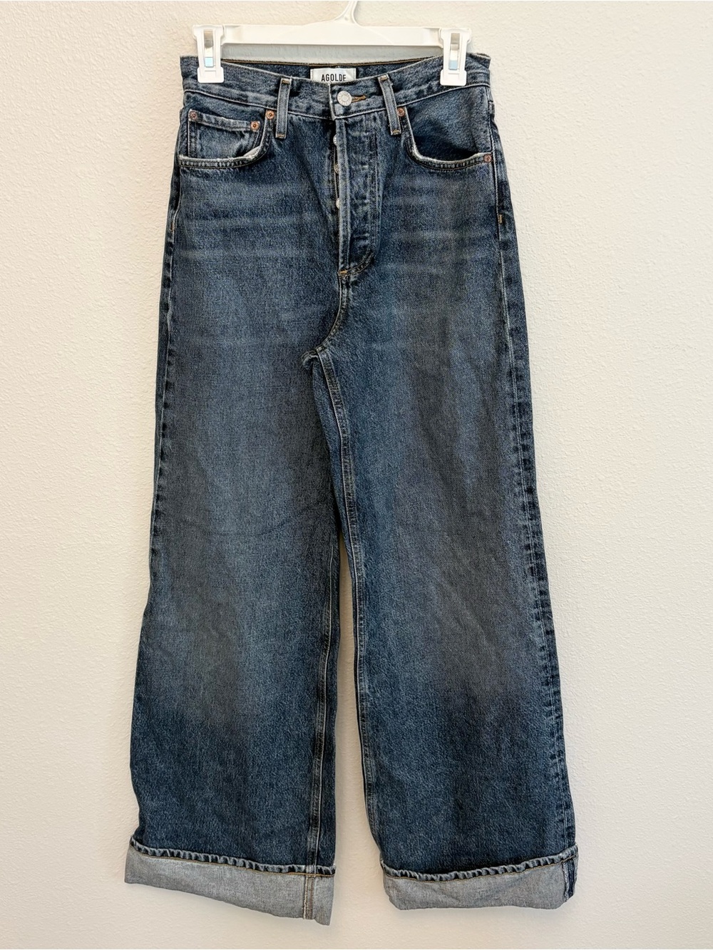 AGOLDE Dame Jeans Womens High Rise Wide Leg Denim In Control Size 24 Cuffed